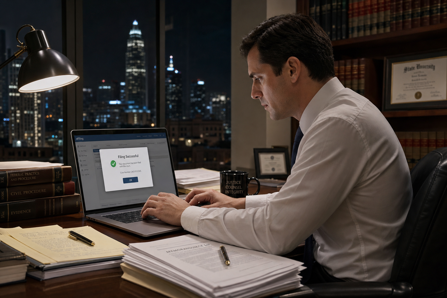 Attorney filing completed eBrief electronically late at night