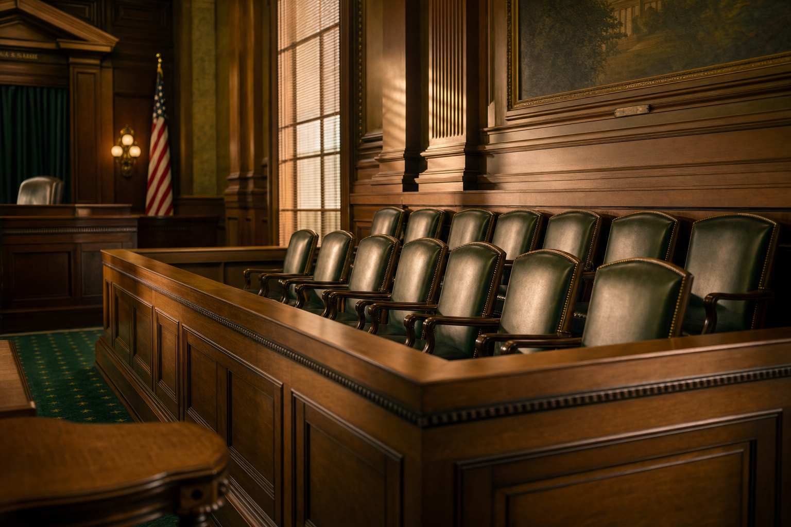 Jury box in federal courtroom