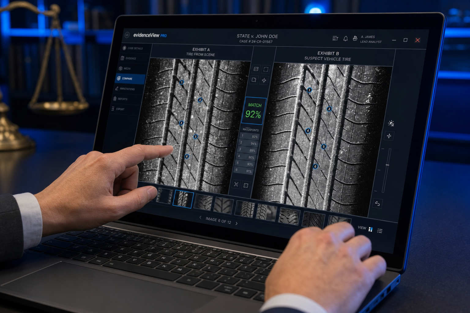 Custom interactive tire comparison viewer on laptop